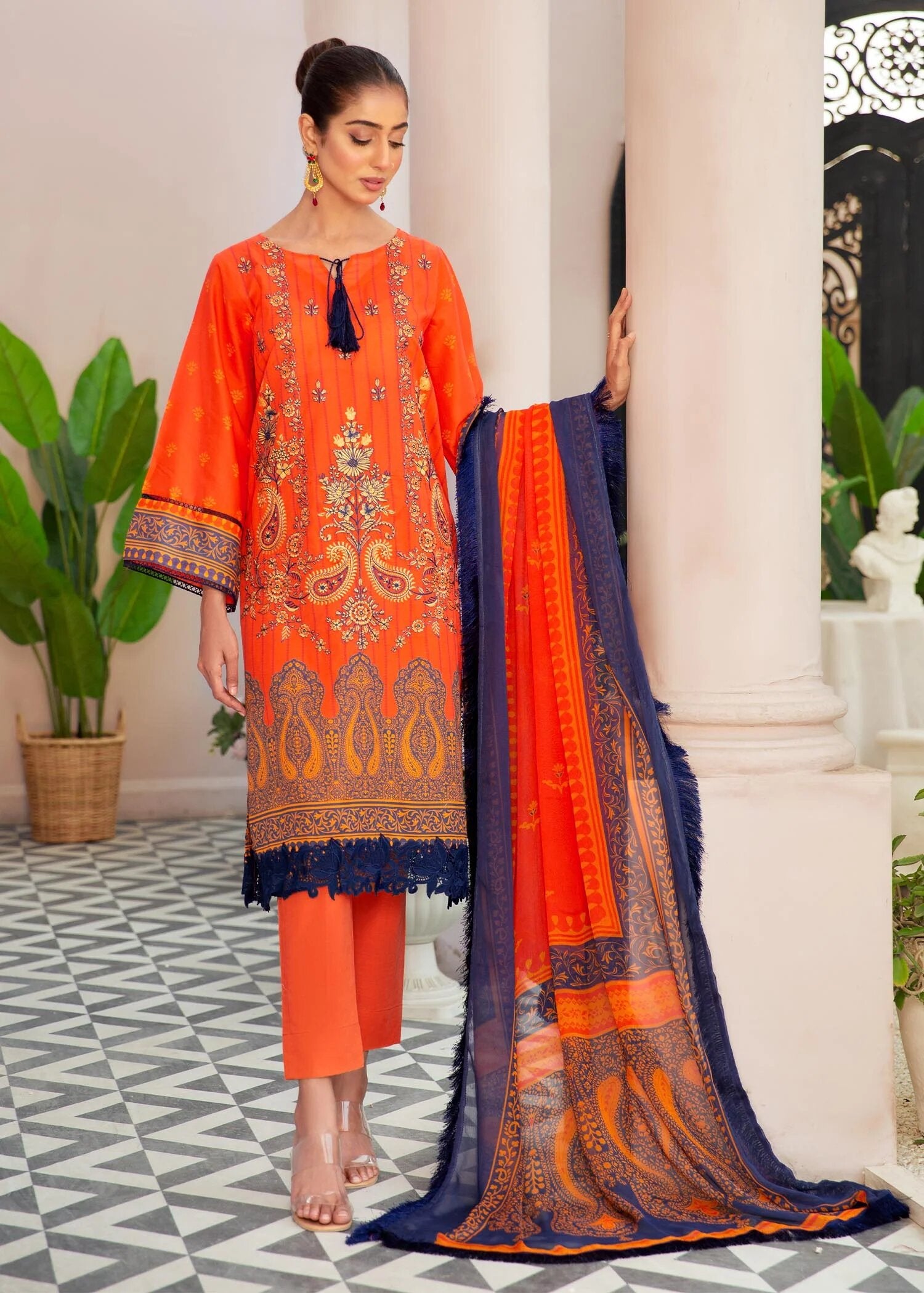 Sana Samia Emb Digital Printed Lawn With Chiffon Dupatta Sylvie